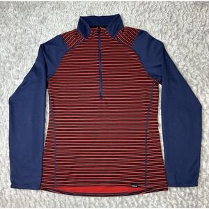 Patagonia Capilene Quarter Zip Pullover Mens S Red Striped Long Sleeve Outdoors